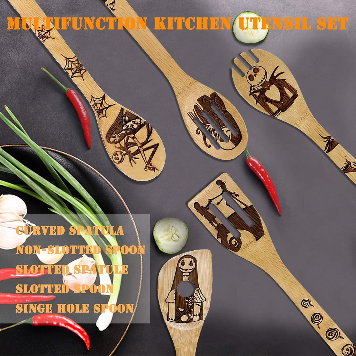 Nightmare before Christmas Wooden Spoon Set of 5,Cooking Gift for Women