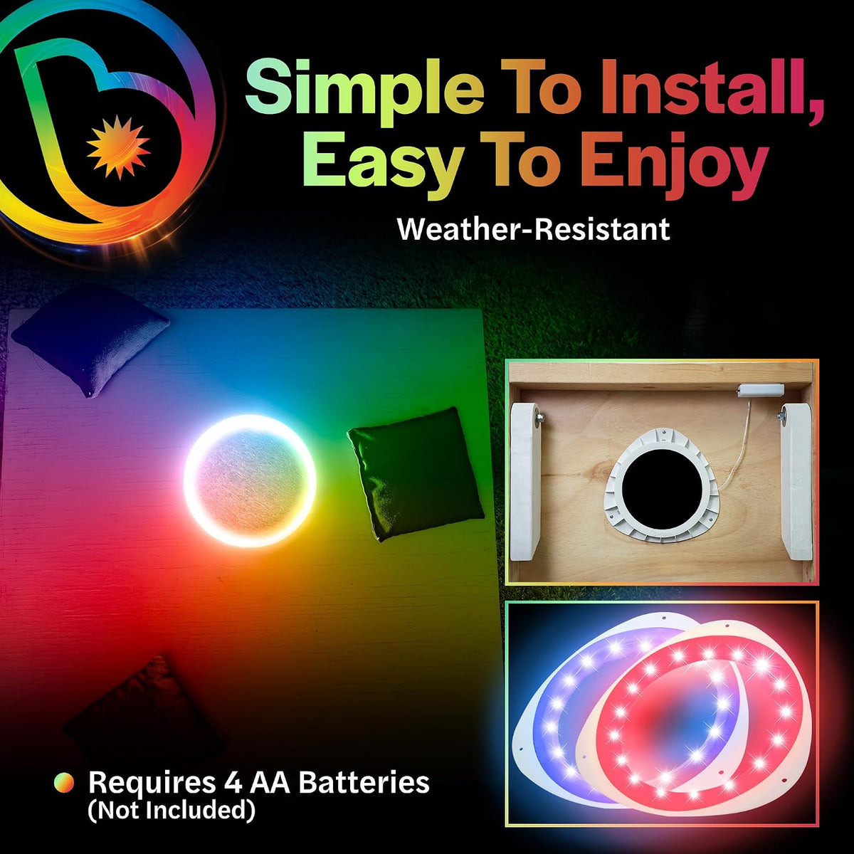 LED Cornhole Board Ring Lights, 2-Pack - 48-Hour Battery Life - Illuminate Your Game with Dazzling Glows and Ultimate Style for Non-Stop Evening Fun and Excitement (Includes Hole Lights Only)