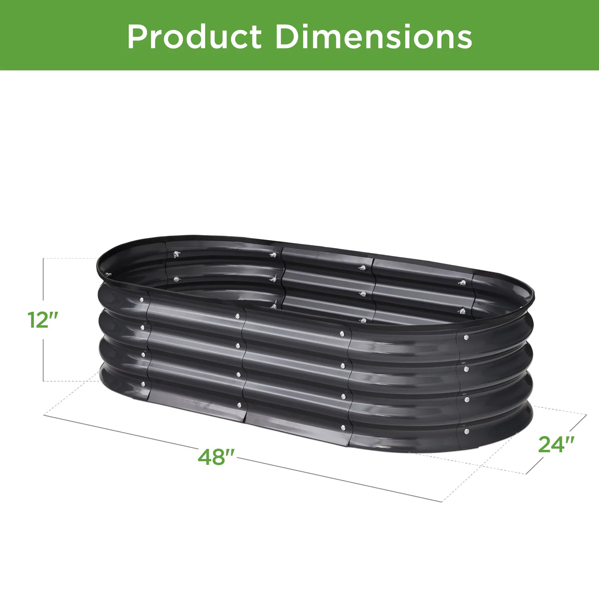 Raised Metal Oval Garden Bed Planter (4x2x1 Ft)