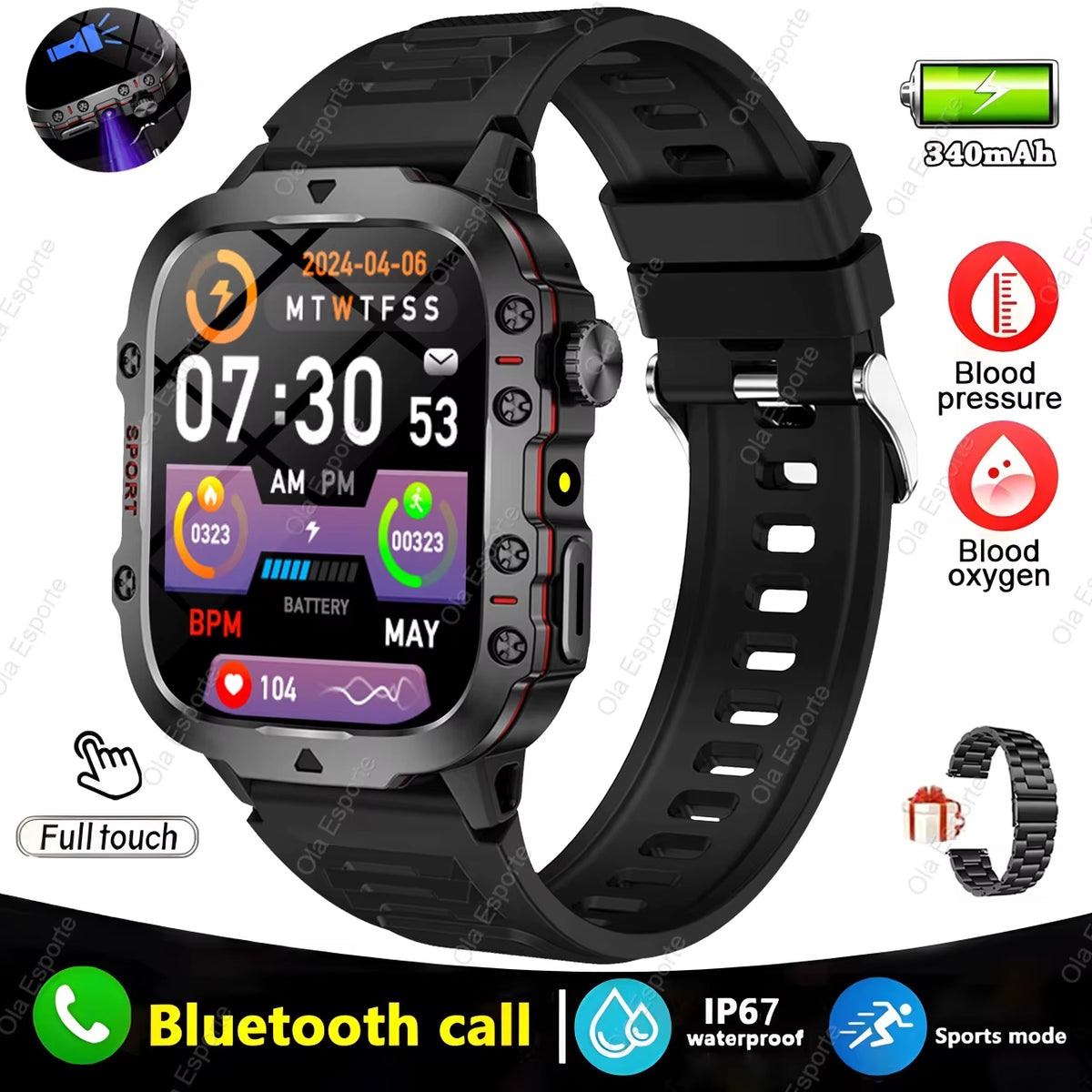Original Men Smartwatch Flashlight Bluetooth Call Fitness Clock IP68 Waterproof Sports Men for Android IOS Smart Watch 2025 New