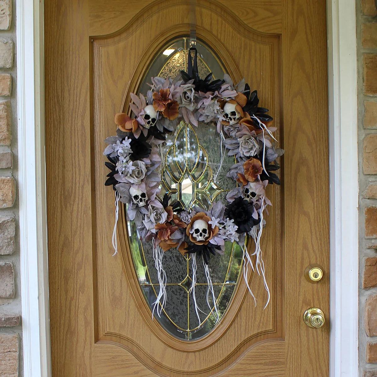 22 in Halloween Autumn Wreath with Skulls, Multicolor, HHWRTHSKL-7