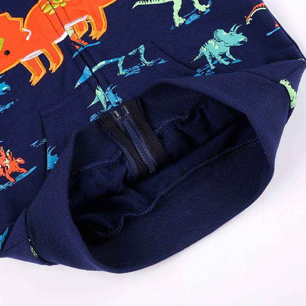 Boys Toddler Cartoon Dinosaur Hoodies Jacket Cool Long Sleeve Zipper Hooded Sport Sweatshirt Coat for Kids 1-7 Years