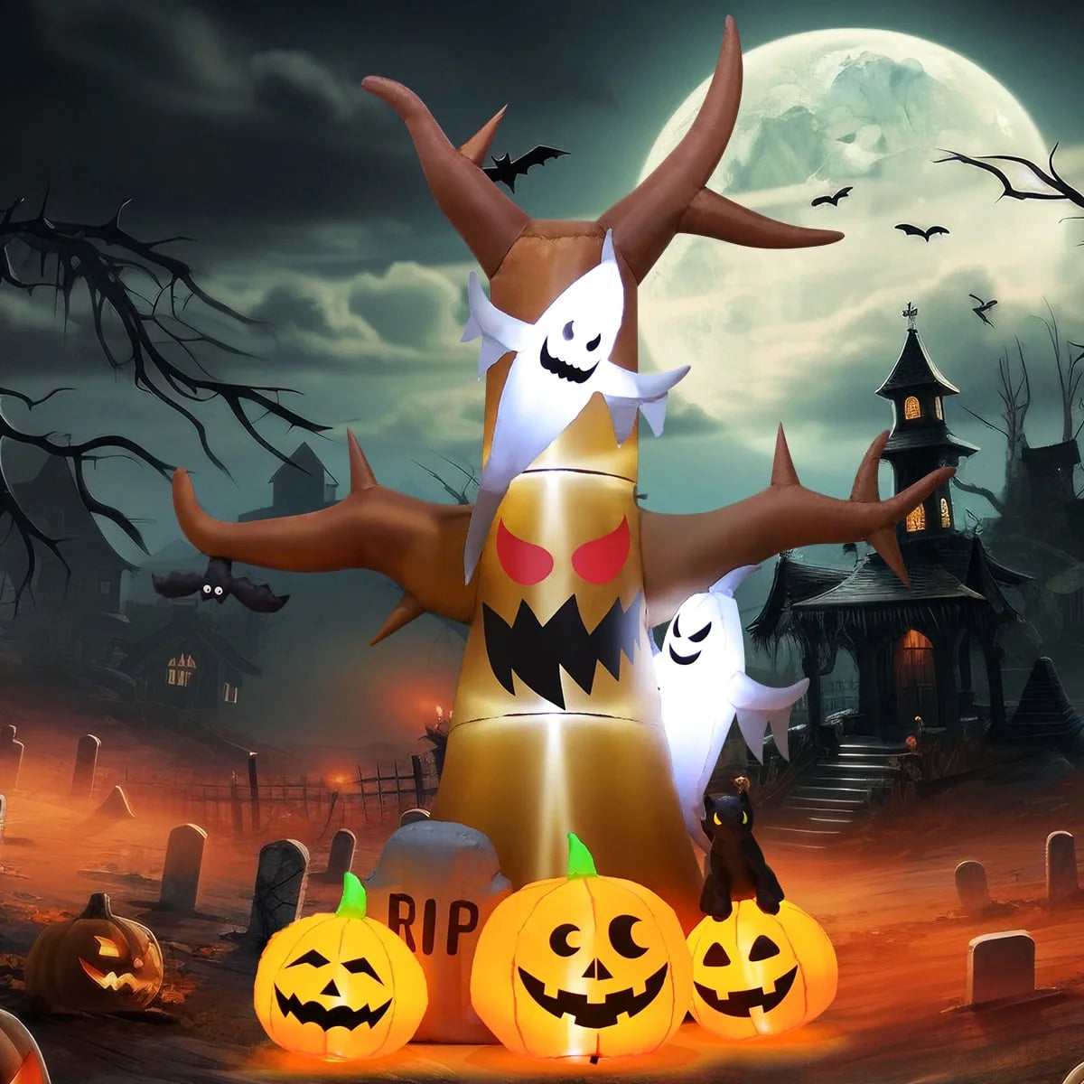 GOOSH Halloween Inflatable 11.8 FT Inflatable Halloween Tree, Halloween Inflatable Tree Scary Halloween Blow up Tree with LED Lights, Outdoor Halloween Decorations Clearance for Halloween/Holiday