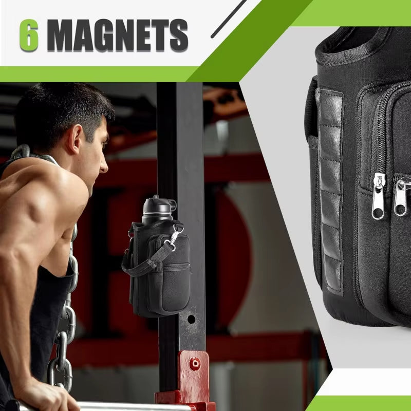 Magnetic Water Bottle Carrier Bag with Phone Pocket