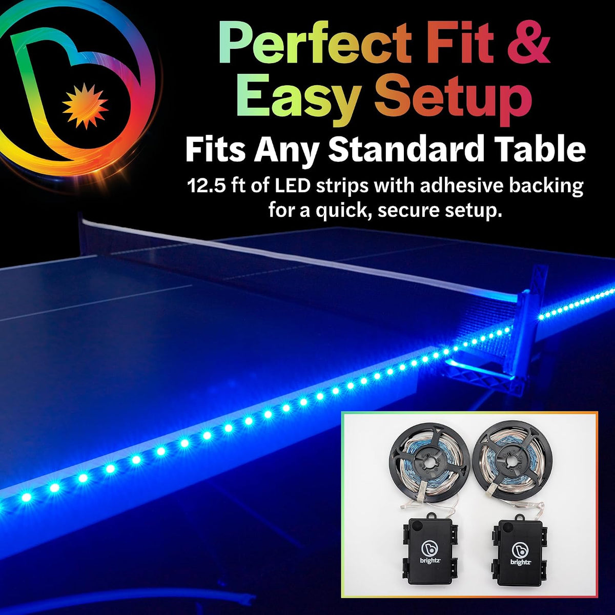 LED Ping Pong Table Light - Electrify Your Gameplay Experience! 12-Foot Light Strip for Ping Pong Tables - Color Changing or Solid Color Modes (Table Not Included)