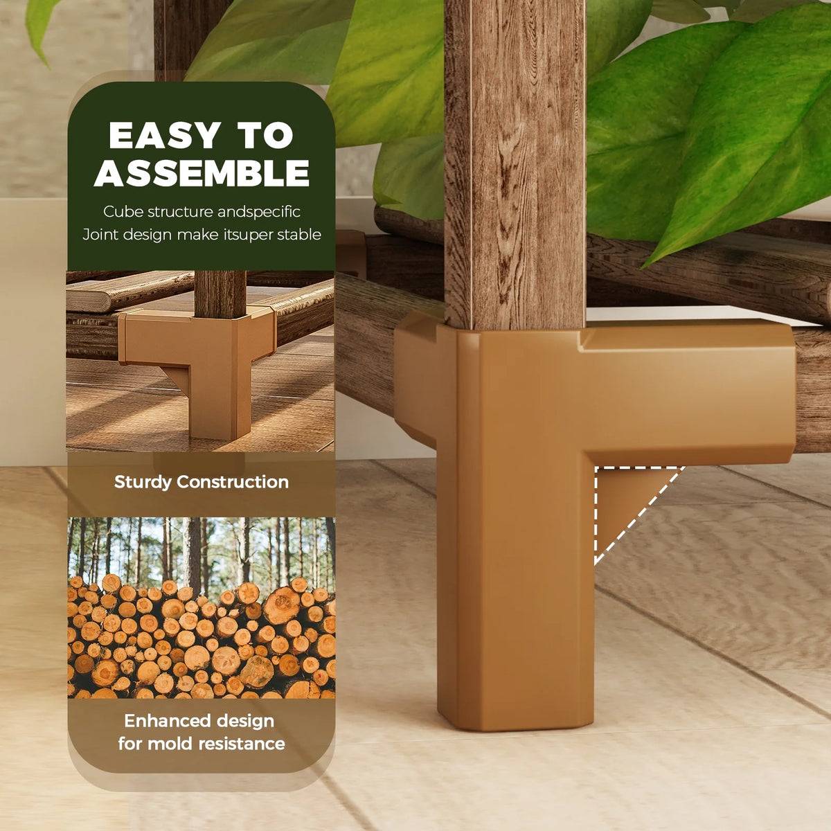 Bamworld Wood Plant Stand 8 Pots Tiered Plant Shelf Indoor Outdoor Ladder Plant Rack with Hanging Design for Living Room Patio Balcony Garden