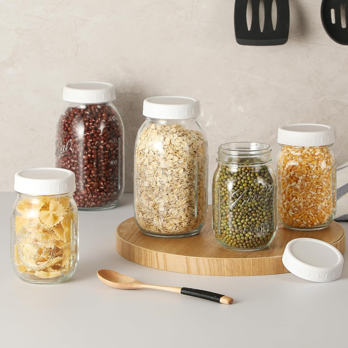 12 Pack REGULAR MOUTH Mason Jar Lids for Compatible with Ball, Kerr Regualr Mouth Jars - Plastic Storage Caps for Mason Jars, Canning Jars - Leakproof, Dishwasher Safe & Food Grade - White