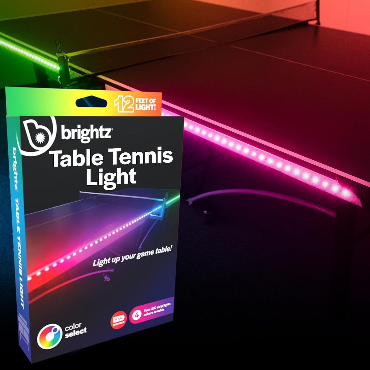 LED Ping Pong Table Light - Electrify Your Gameplay Experience! 12-Foot Light Strip for Ping Pong Tables - Color Changing or Solid Color Modes (Table Not Included)