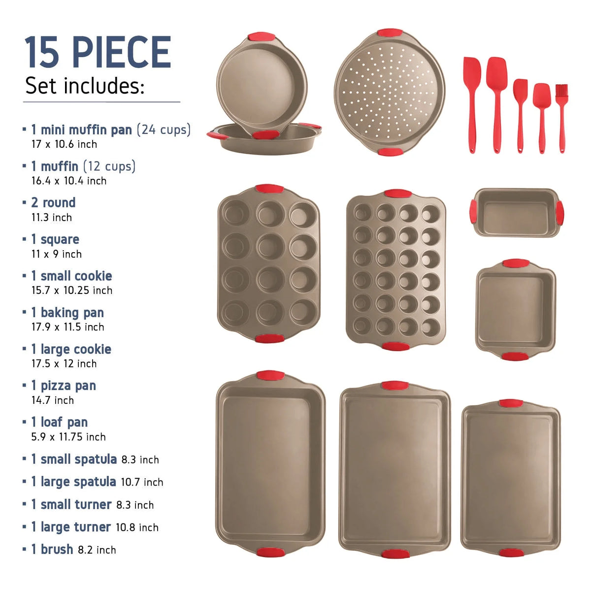 Kitchen Brown Utensil Set 24 Nylon Stainless Steel Utensil Set & Brown 15 Piece Bakeware Set