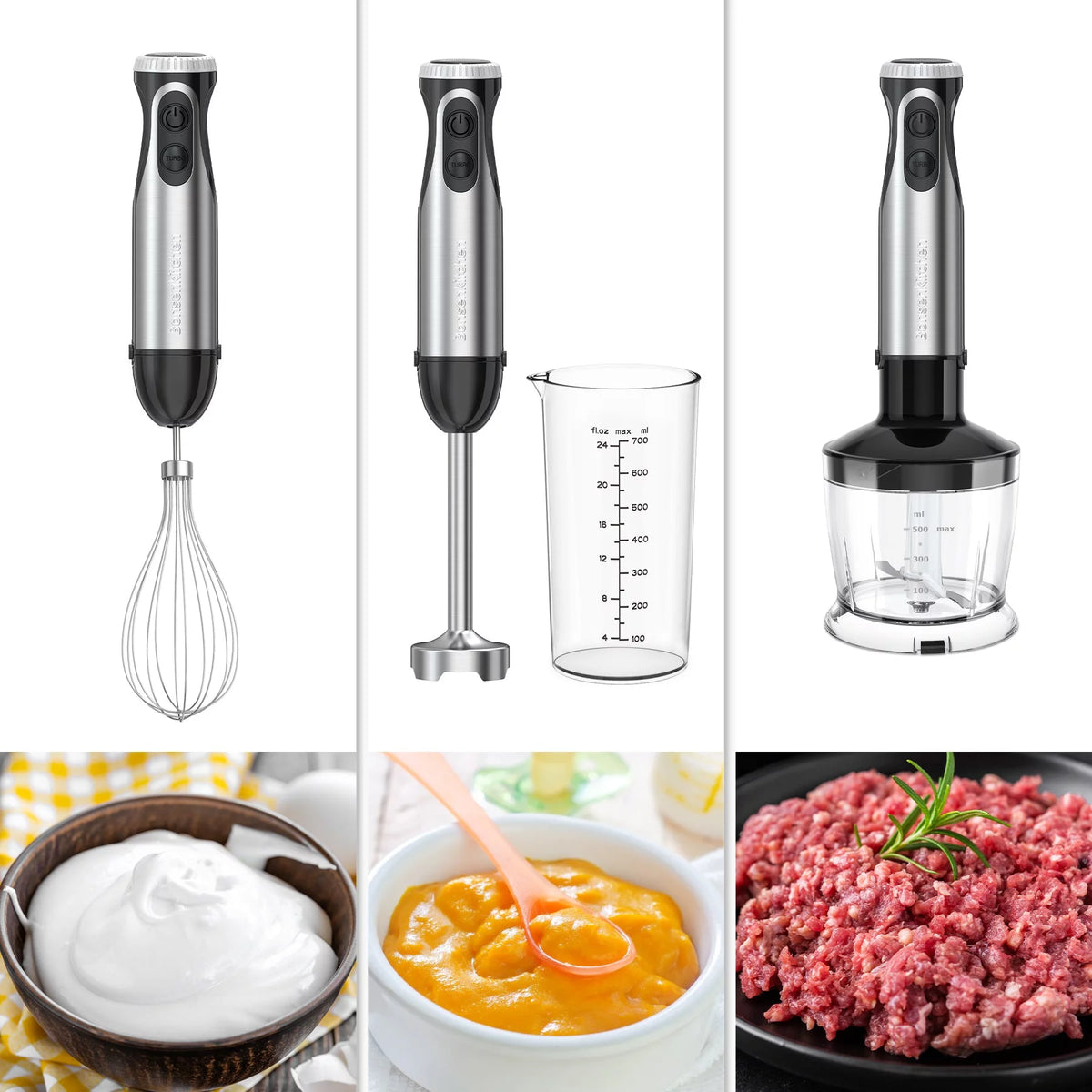 Immersion Hand Blender, Stainless Steel, 20-Speed, Handheld Mixer for Soup, Smoothies, Purees, Emulsifies