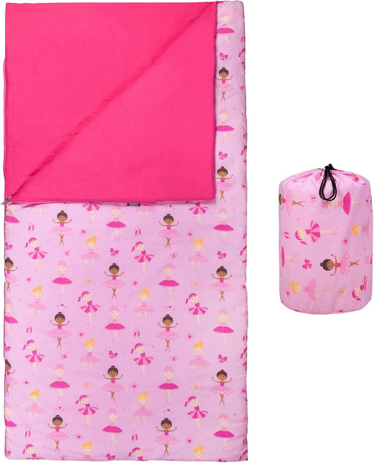 Kids Sleeping Bag – Roll-Up Design with Storage Bag for School, Travel & Camping - Ballerina