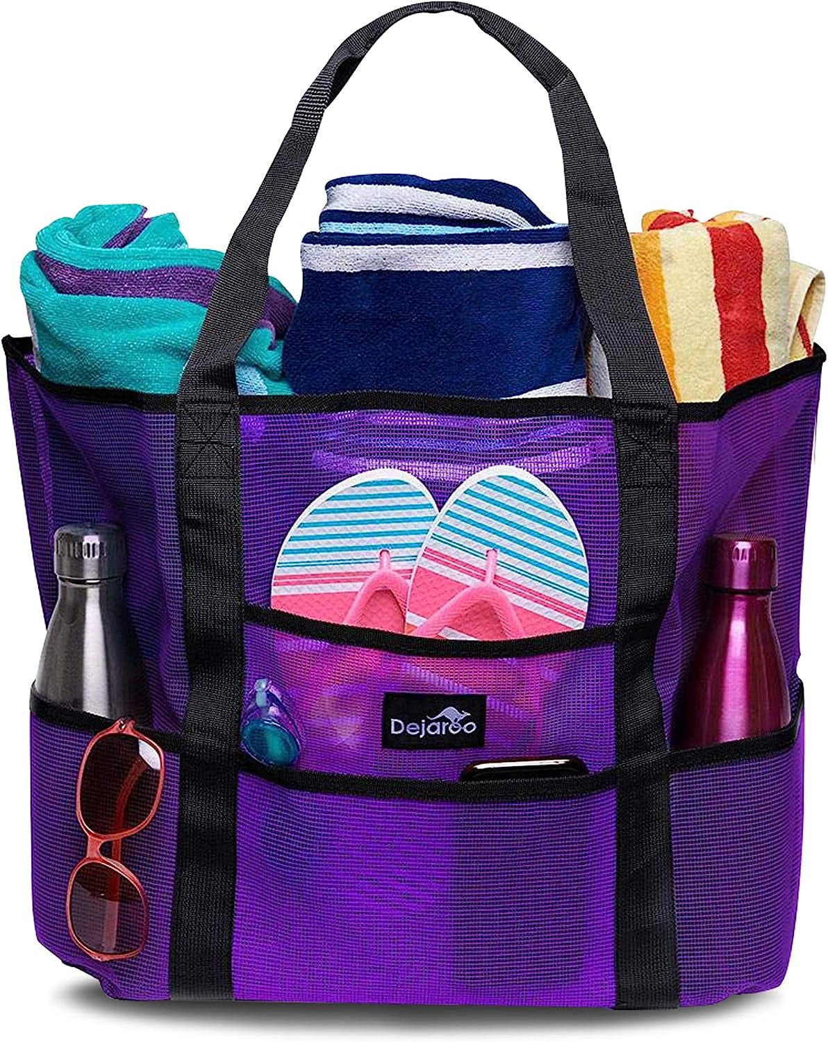 Mesh Beach Bag for Women, Large Sand Free Tote, 8 Pockets, Foldable 17X9X15 In, Pool Beach Vacation