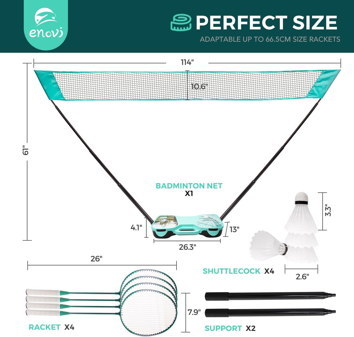 Easygo Badminton Set with Net, 4 Rackets, 4 Shuttlecocks, Portable Storage Box, for Backyards, Outdoor Games, Yard Games