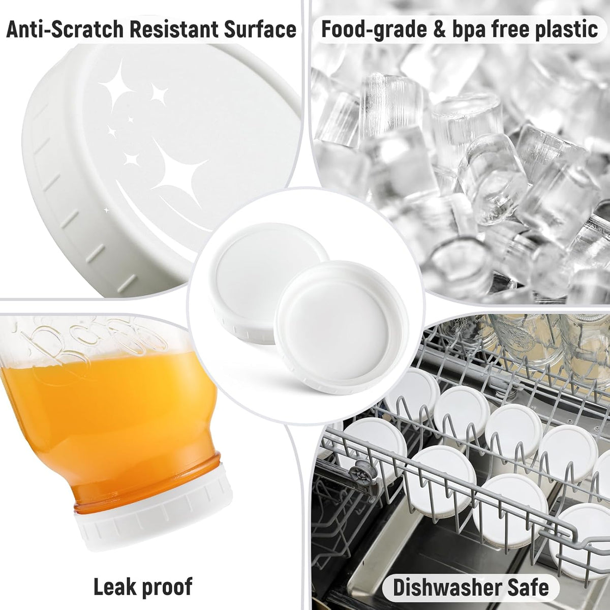 12 Pack REGULAR MOUTH Mason Jar Lids for Compatible with Ball, Kerr Regualr Mouth Jars - Plastic Storage Caps for Mason Jars, Canning Jars - Leakproof, Dishwasher Safe & Food Grade - White
