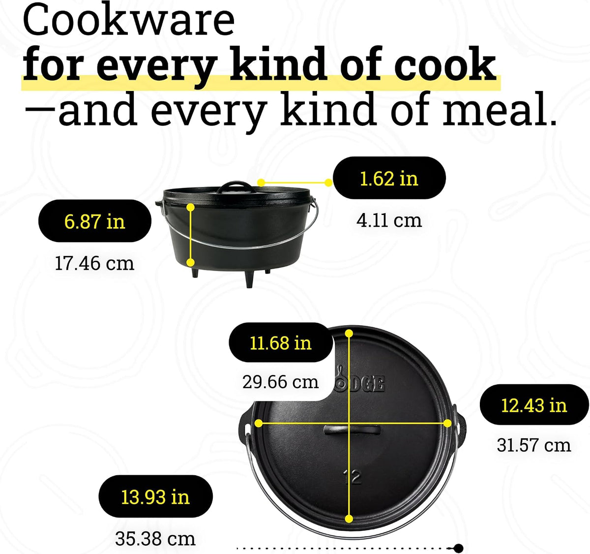 Pre-Seasoned Cast Iron Deep Camp Dutch Oven with Lid, 8 Quart