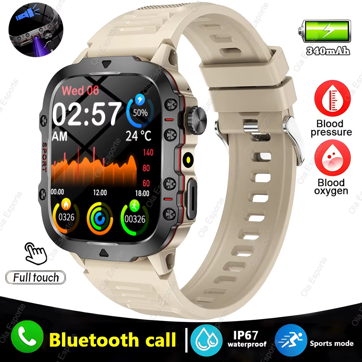 Original Men Smartwatch Flashlight Bluetooth Call Fitness Clock IP68 Waterproof Sports Men for Android IOS Smart Watch 2025 New