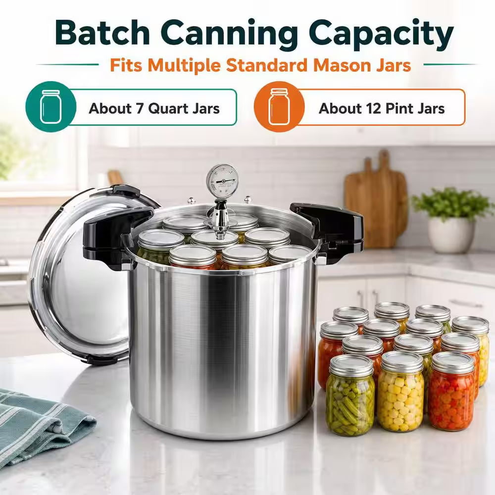 24 Qt. Silver Aluminum Pressure Cooker with Gauge, Large Capacity Aluminum Pressure Canners, 14.5 PSI, Widely Used