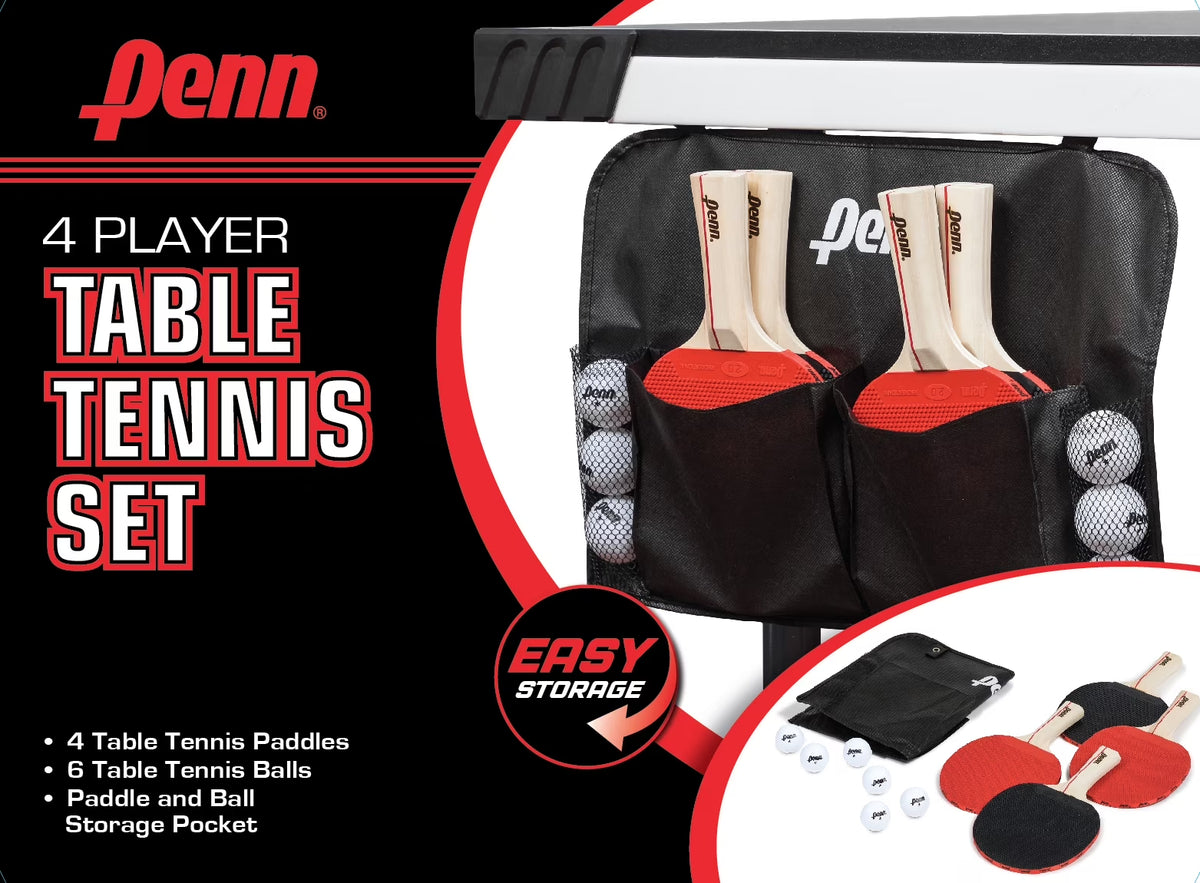 Penn Table Tennis Accessory Set - 4 Ping Pong Paddles, 6 Balls and Storage Pocket