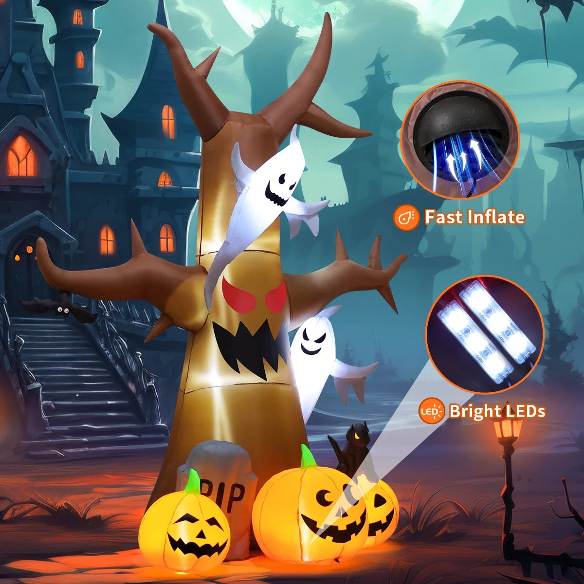 GOOSH Halloween Inflatable 11.8 FT Inflatable Halloween Tree, Halloween Inflatable Tree Scary Halloween Blow up Tree with LED Lights, Outdoor Halloween Decorations Clearance for Halloween/Holiday