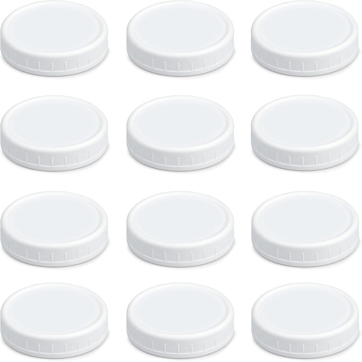 12 Pack REGULAR MOUTH Mason Jar Lids for Compatible with Ball, Kerr Regualr Mouth Jars - Plastic Storage Caps for Mason Jars, Canning Jars - Leakproof, Dishwasher Safe & Food Grade - White