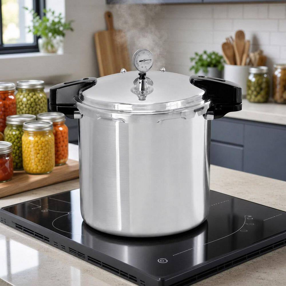 24 Qt. Silver Aluminum Pressure Cooker with Gauge, Large Capacity Aluminum Pressure Canners, 14.5 PSI, Widely Used