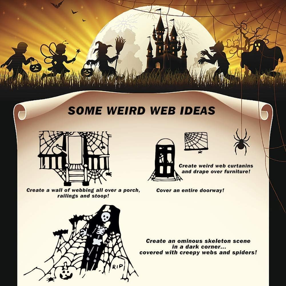 800 Sqft Halloween Spider Webs Decorations with 30 Extra Fake Spiders, Super Stretchy Cobwebs for Halloween Decor Indoor and Outdoor