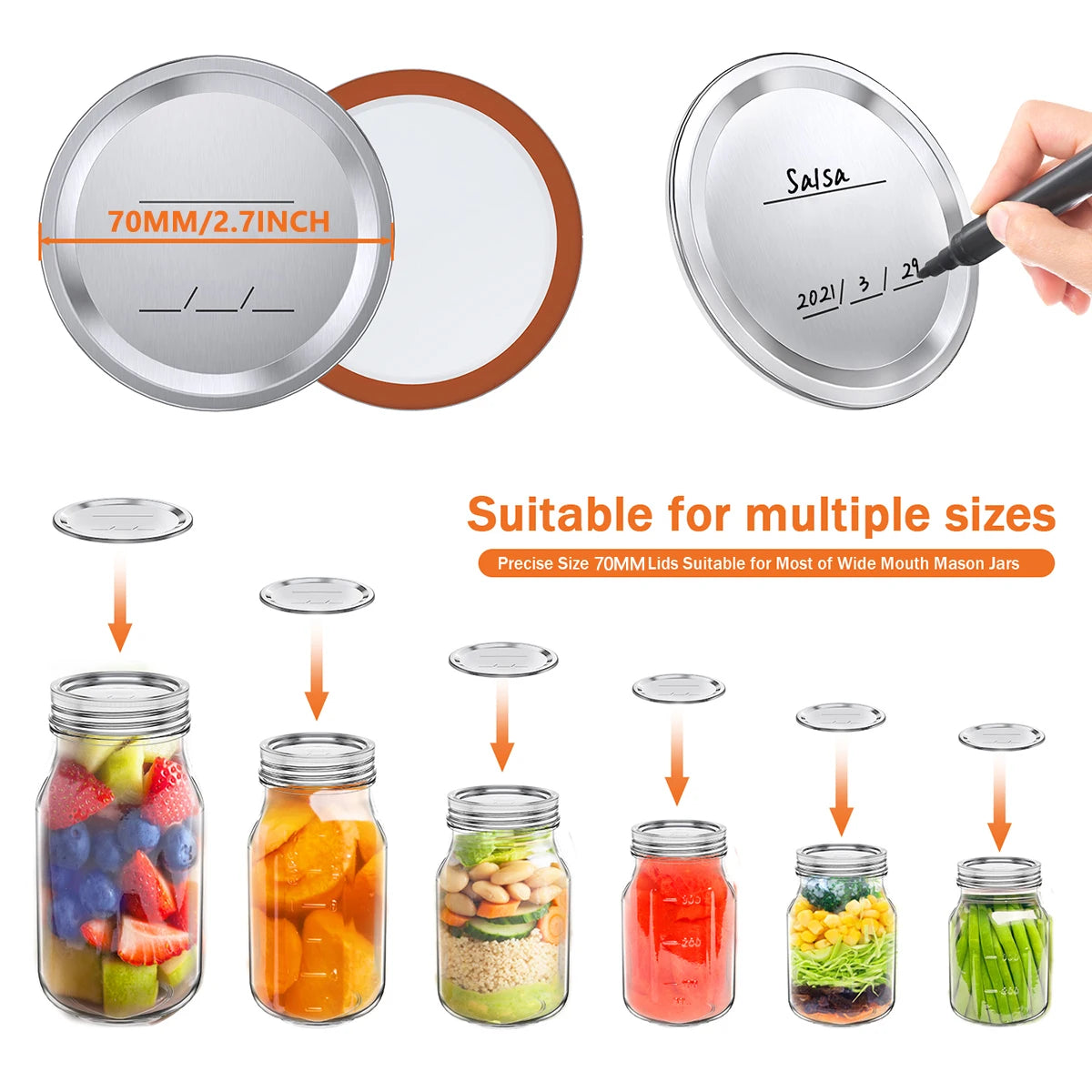50/100Pcs Canning Lids 70Mm Reusable Universal Jar Lids Regular Mouth Canning Lids Leak-Proof Seal Lid for Canning Storage Jams