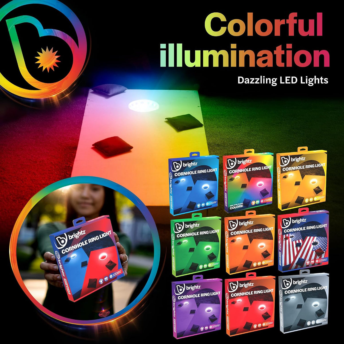 LED Cornhole Board Ring Lights, 2-Pack - 48-Hour Battery Life - Illuminate Your Game with Dazzling Glows and Ultimate Style for Non-Stop Evening Fun and Excitement (Includes Hole Lights Only)