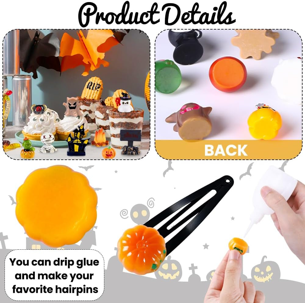 50Pcs Halloween Mini Resin Figures 50 Styles Tiny Resin Figurines Little Small Figures to Hide Pumpkin Ghost Skull Miniatures Bulk for Halloween Party Favors Bag Fillers Garden Dollhouse Decor