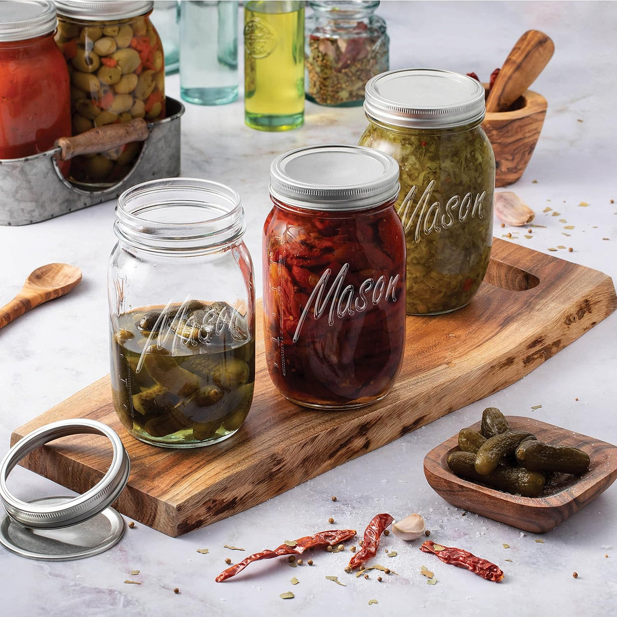 Wide Mouth Mason Jars 32 Oz, Mason Jars with Lids, 2-Pack