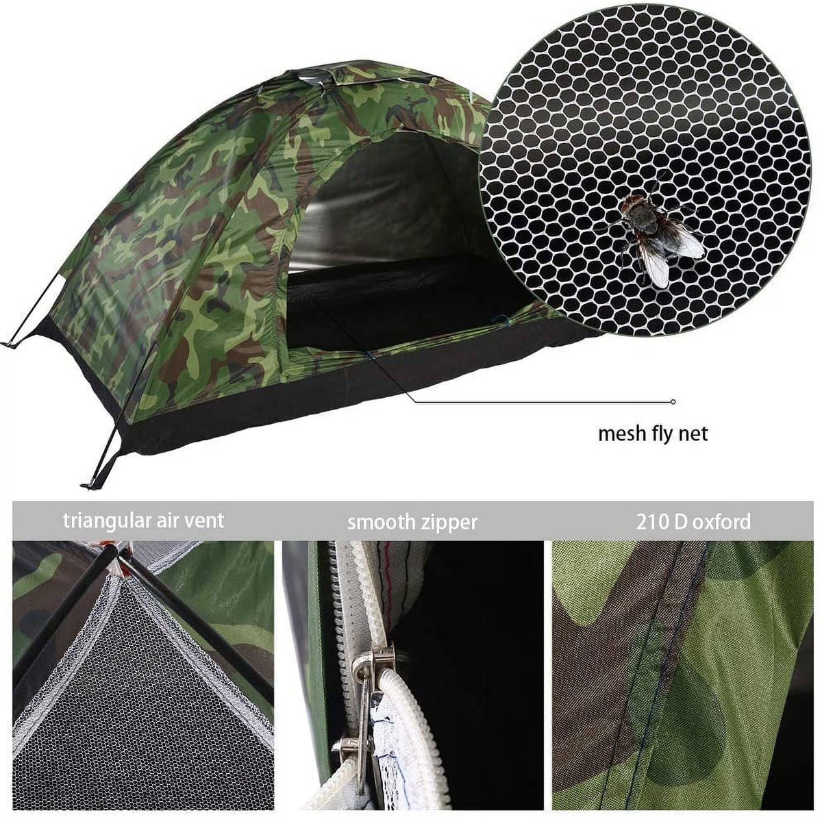 Camouflage Tent UV Protection Waterproof One Person Tent for Camping Hiking, Lightweight Backpacking Dome Tents, Camouflage Tent