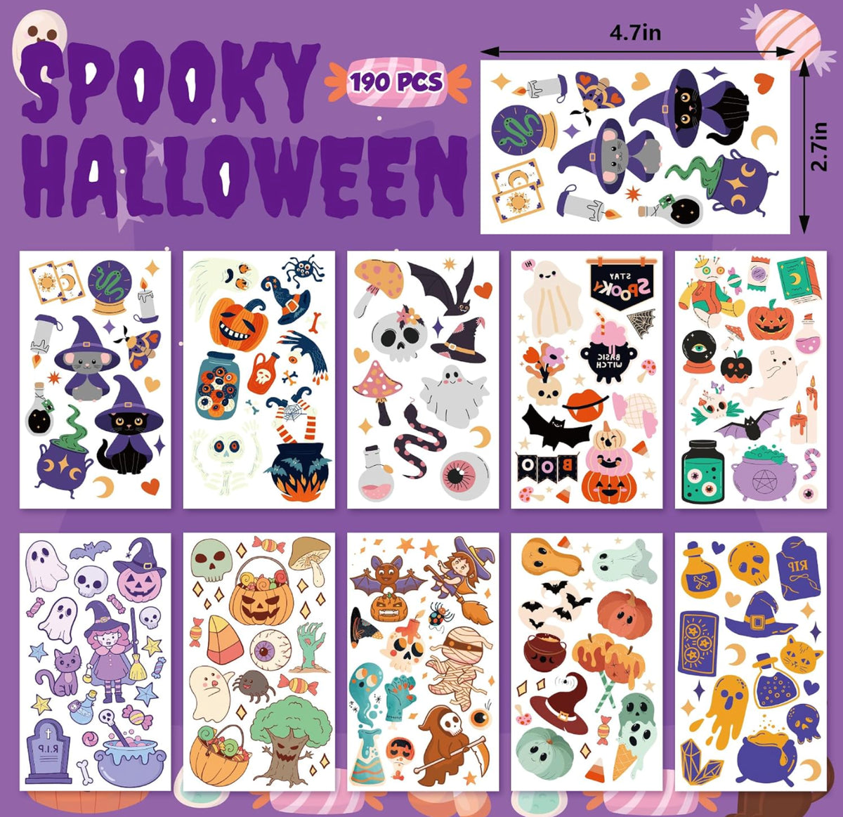190 PCS Halloween Tattoos for Kids - Halloween Party Favors - Halloween Games Tr