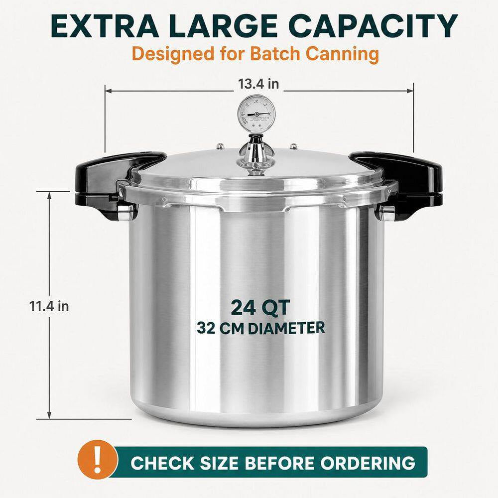 24 Qt. Silver Aluminum Pressure Cooker with Gauge, Large Capacity Aluminum Pressure Canners, 14.5 PSI, Widely Used