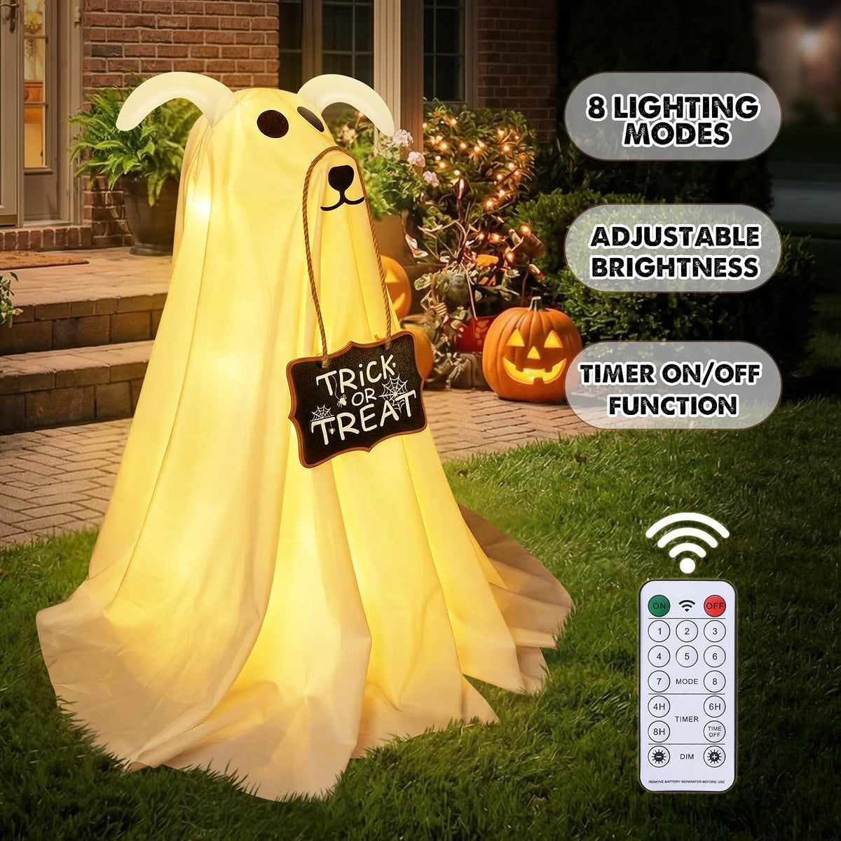 Halloween Decorations, 2 Pack 2.3 FT Light-Up Spooky Ghost Dog with 2 Sign