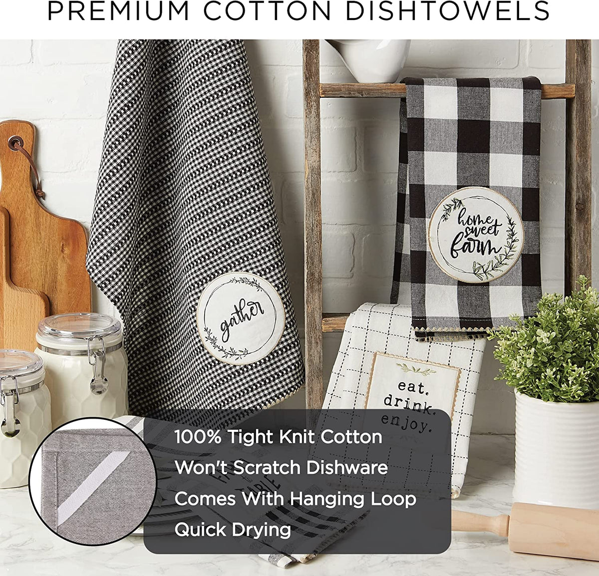 Holiday Kitchen Towels Embroidered Dish Towel Set, 18X28, Cabin Christmas, 3 Piece