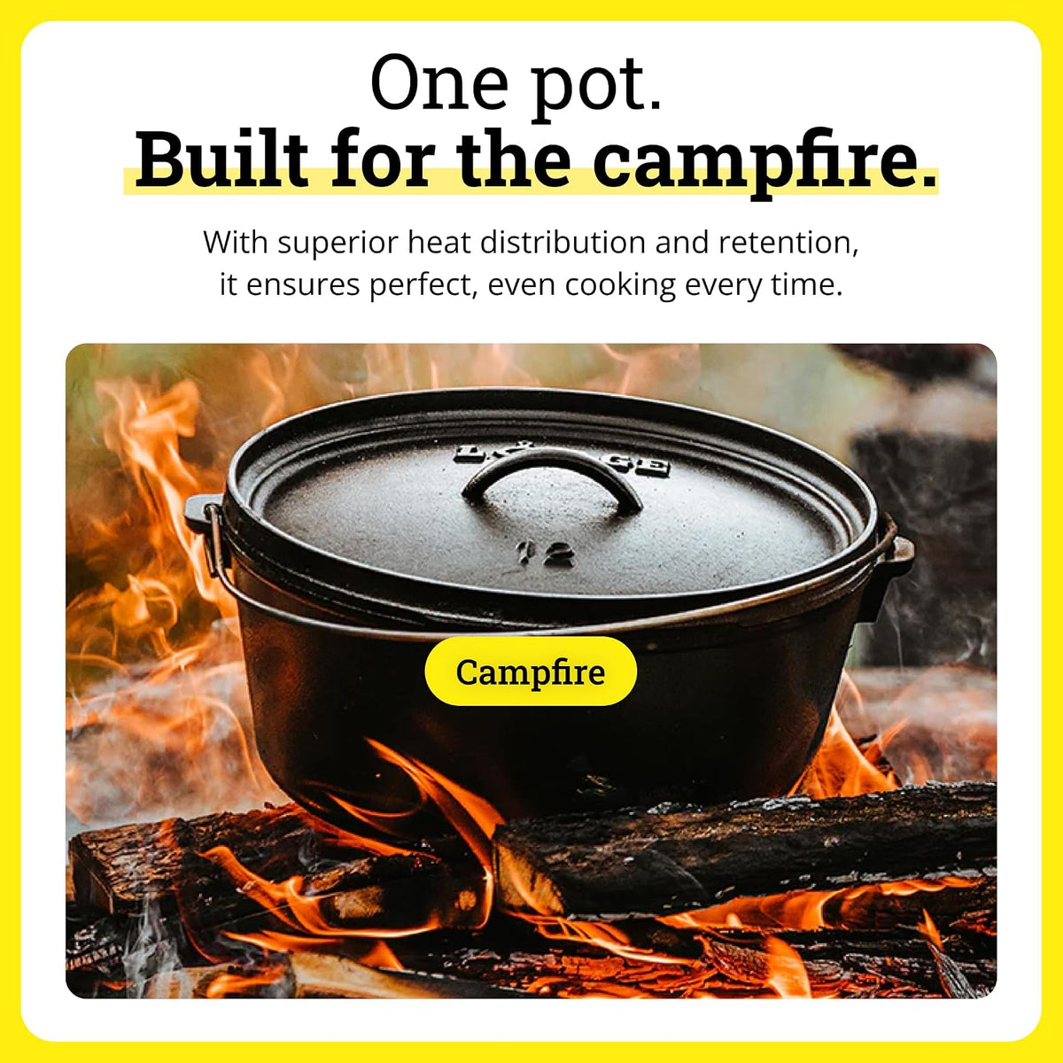 Pre-Seasoned Cast Iron Deep Camp Dutch Oven with Lid, 8 Quart