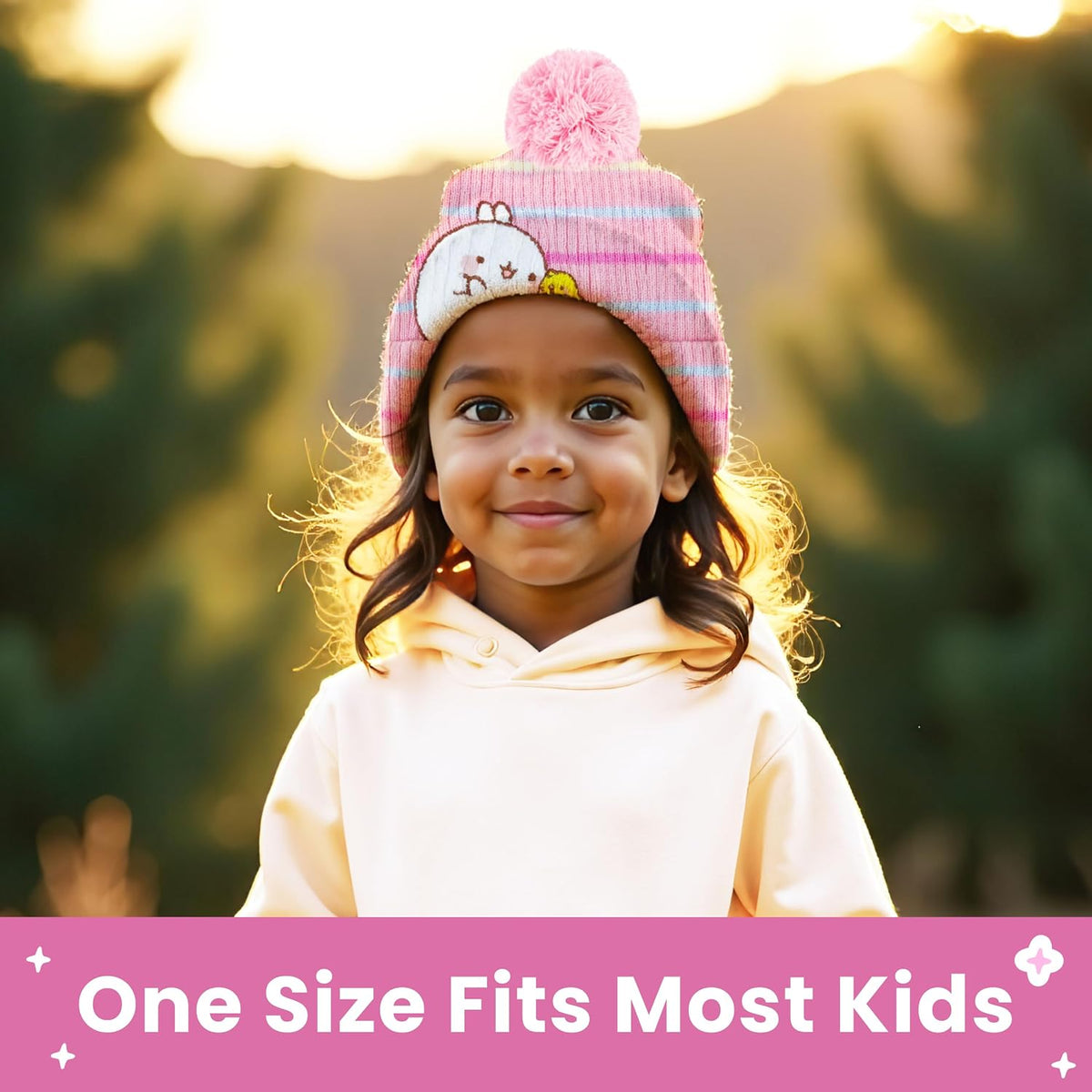Molang Piu Piu Winter Beanie Hat, Pink, One Size