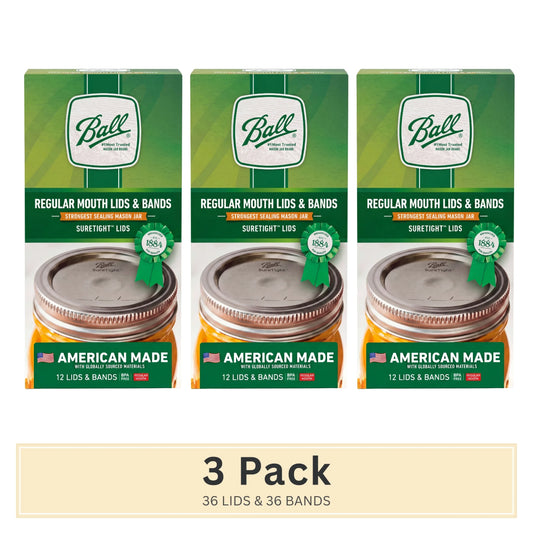 (3 Pack)  Regular Mouth Jar Lids and Bands, 12 Count