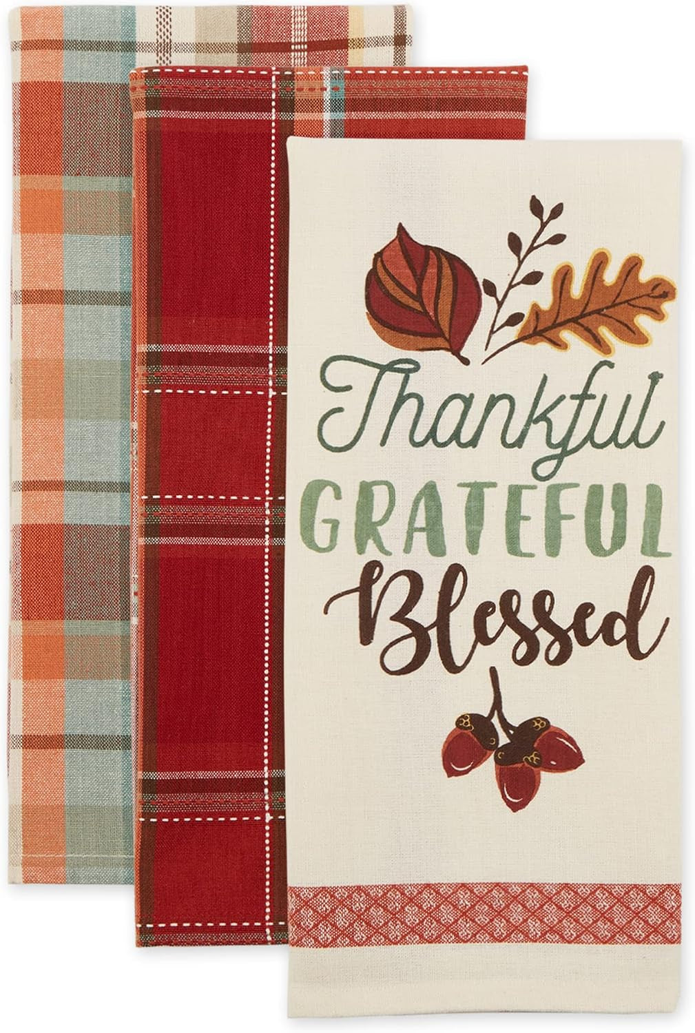 Fall Basics Kitchen Dishtowel Collection Printed & Plaid Fall Dish Towel Set, 18X28, Blessed, 3 Count