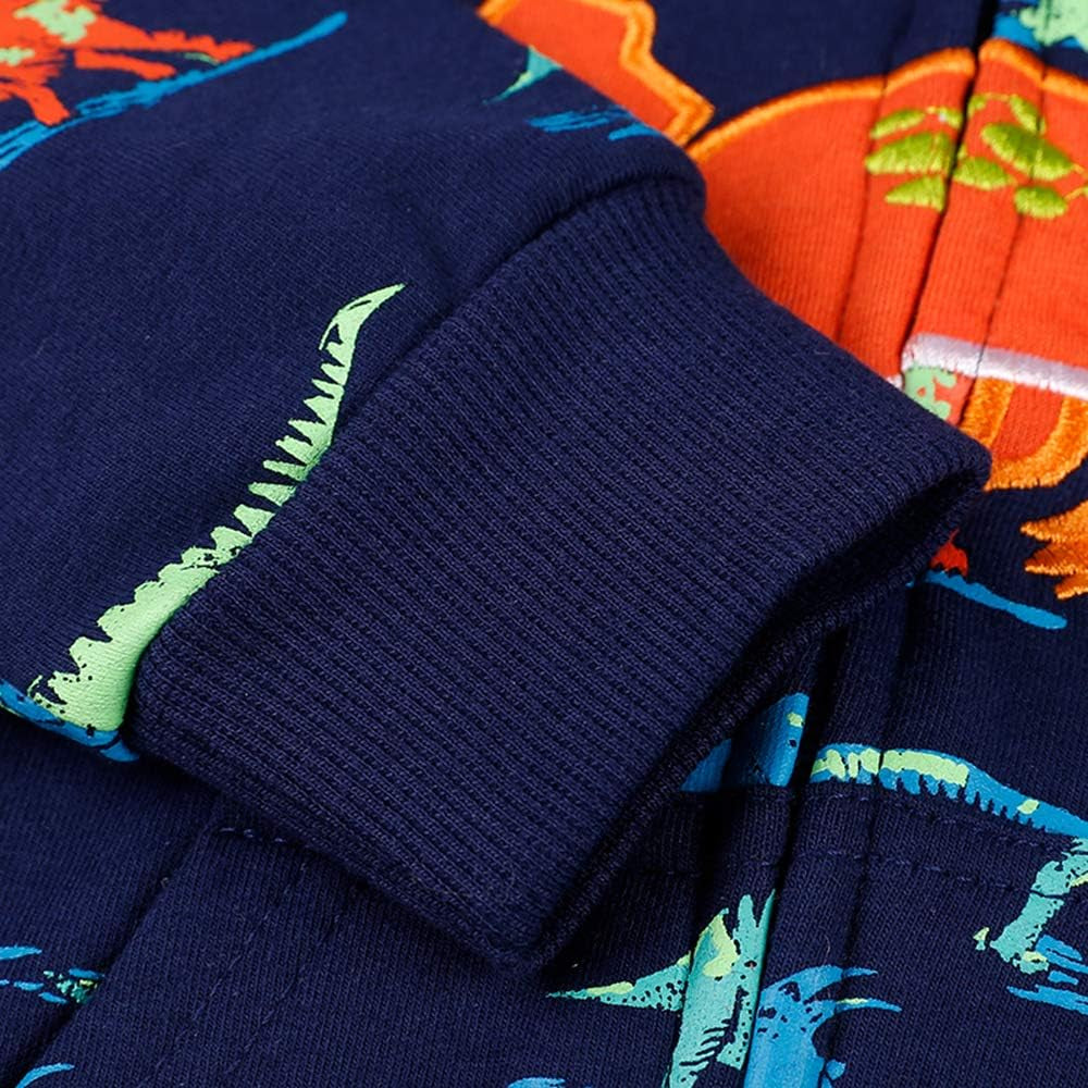 Boys Toddler Cartoon Dinosaur Hoodies Jacket Cool Long Sleeve Zipper Hooded Sport Sweatshirt Coat for Kids 1-7 Years