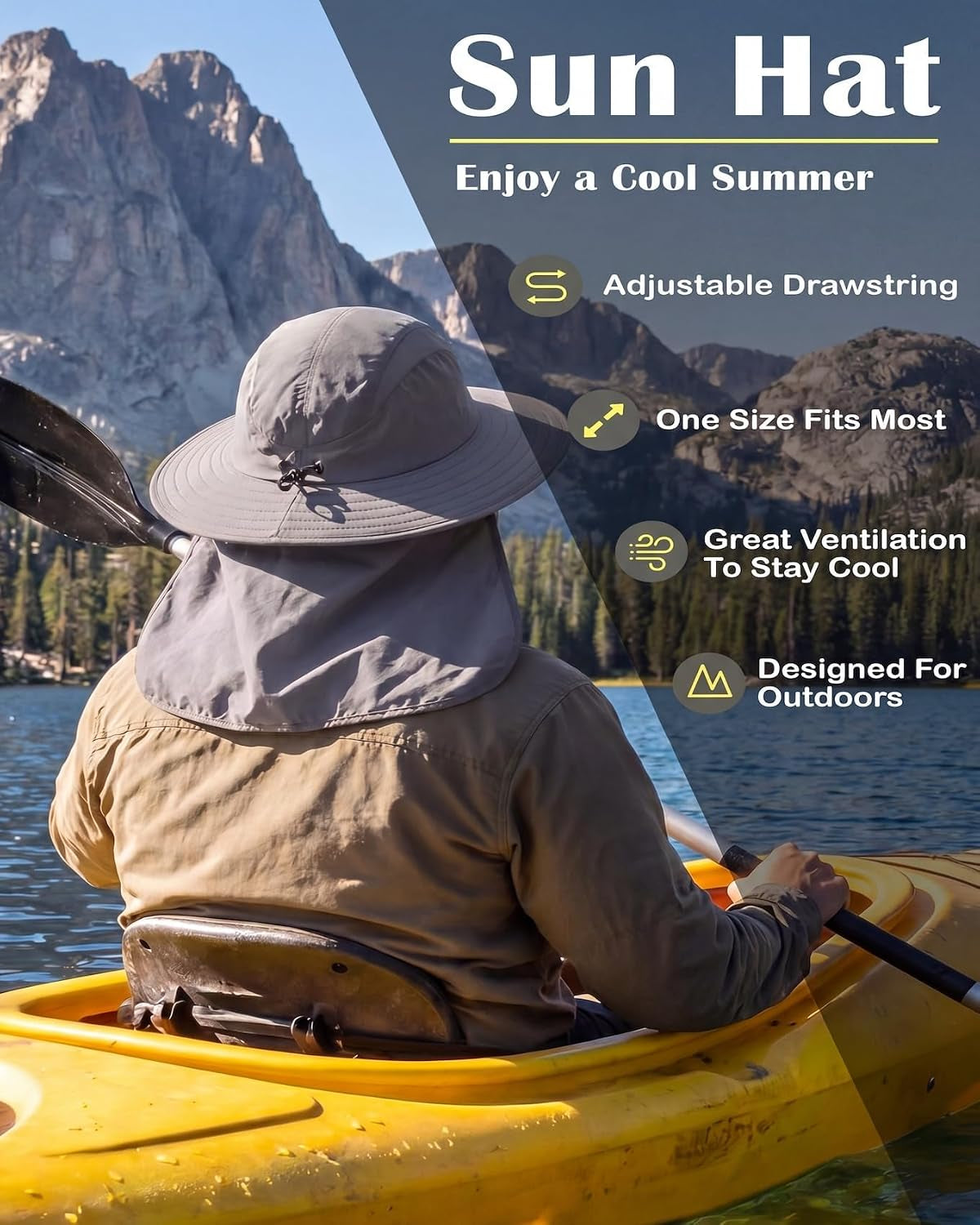 UPF 50+ Sun Hat with Neck Flap Wide Brim Fishing Hat for Men