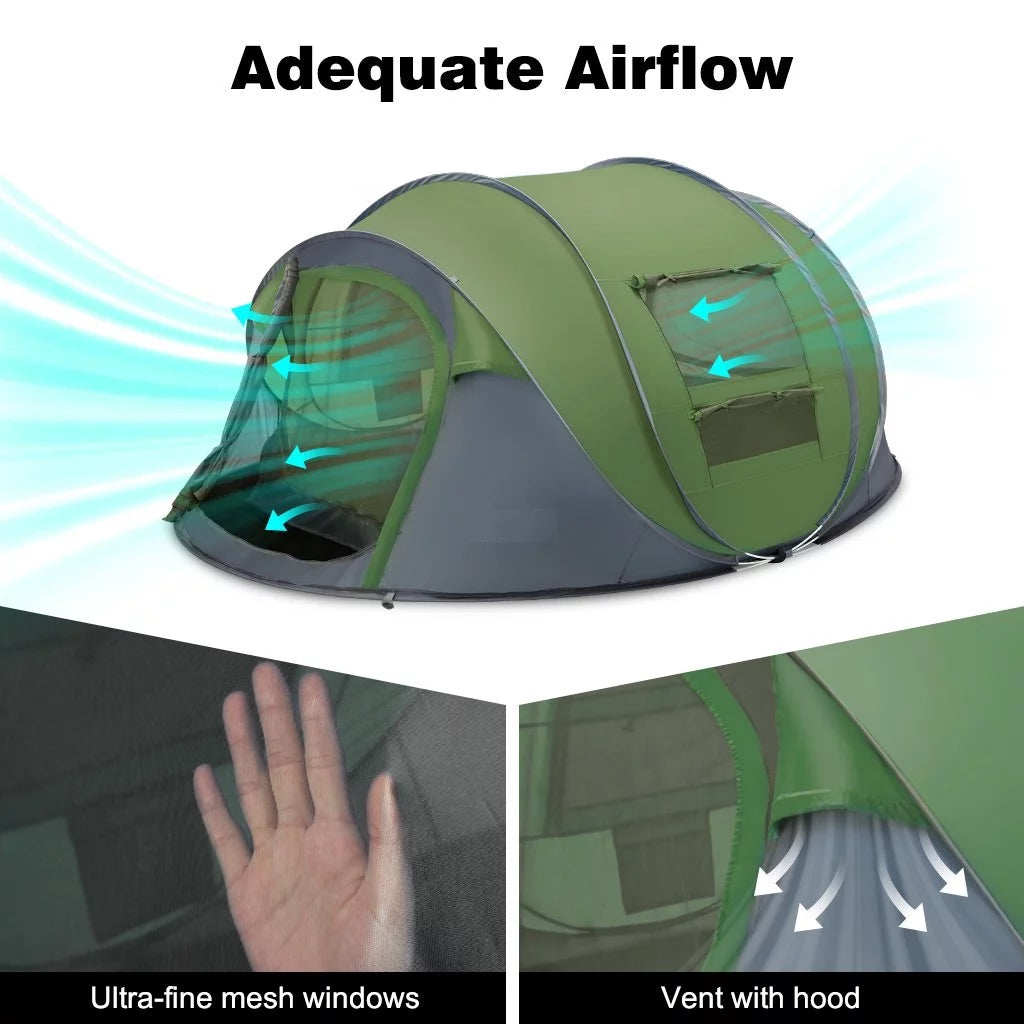 4 Person Easy Pop up Tent Automatic Setup 2 Doors-Instant Family Tents for Camping Hiking & Traveling