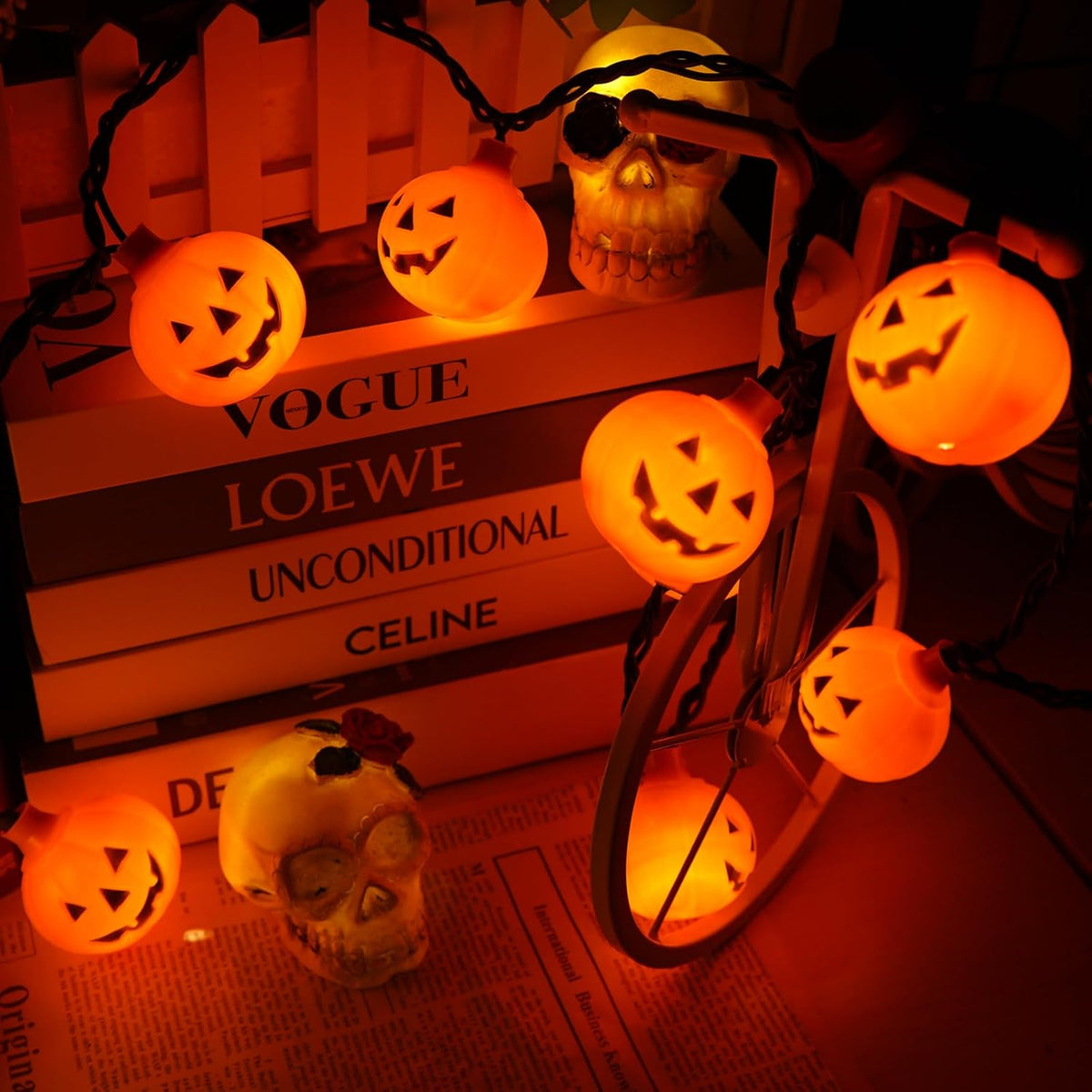 Halloween Pumpkin String Lights, 8.5 Ft LED with 10 Jack O Lantern Lights - Waterproof, Plug-In for Indoor Outdoor Party, Garden, Yard Decoration