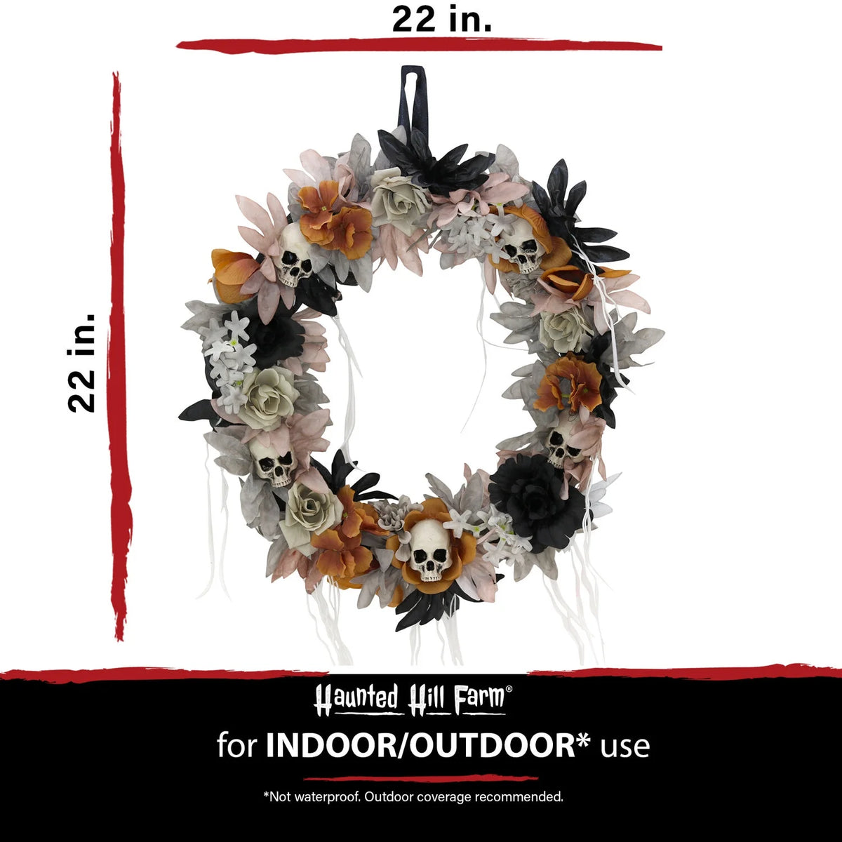 22 in Halloween Autumn Wreath with Skulls, Multicolor, HHWRTHSKL-7
