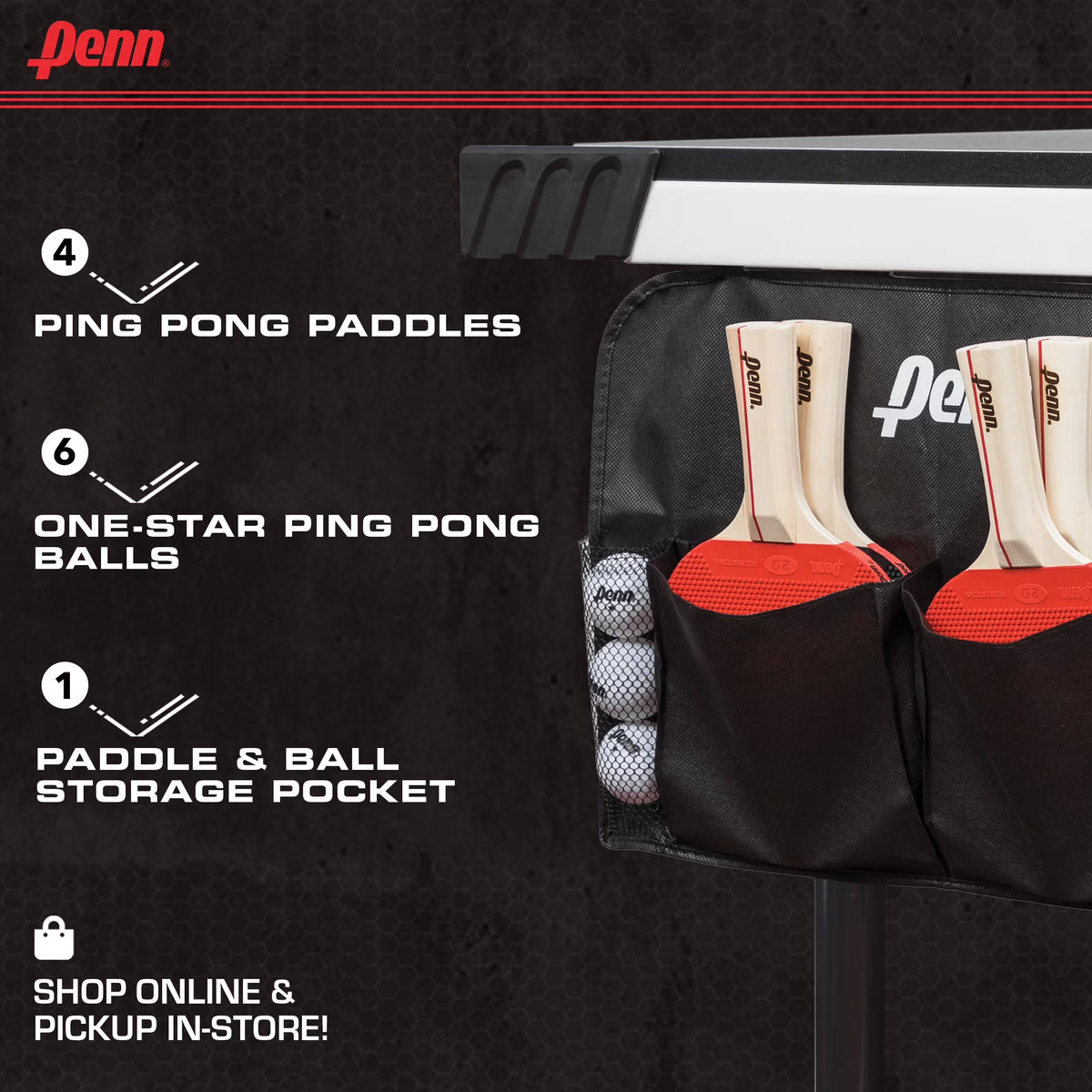 Penn Table Tennis Accessory Set - 4 Ping Pong Paddles, 6 Balls and Storage Pocket