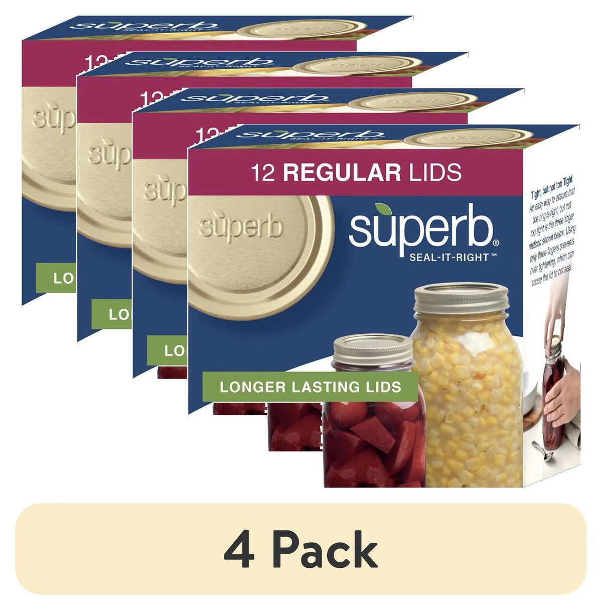 (4 Pack)  12-Pack Canning Jar Lids - Regular Mouth, One-Piece Replacement Mason Jar Lids for Canning and Preserving, Fits All Brands Regular Mouth Mason Jars