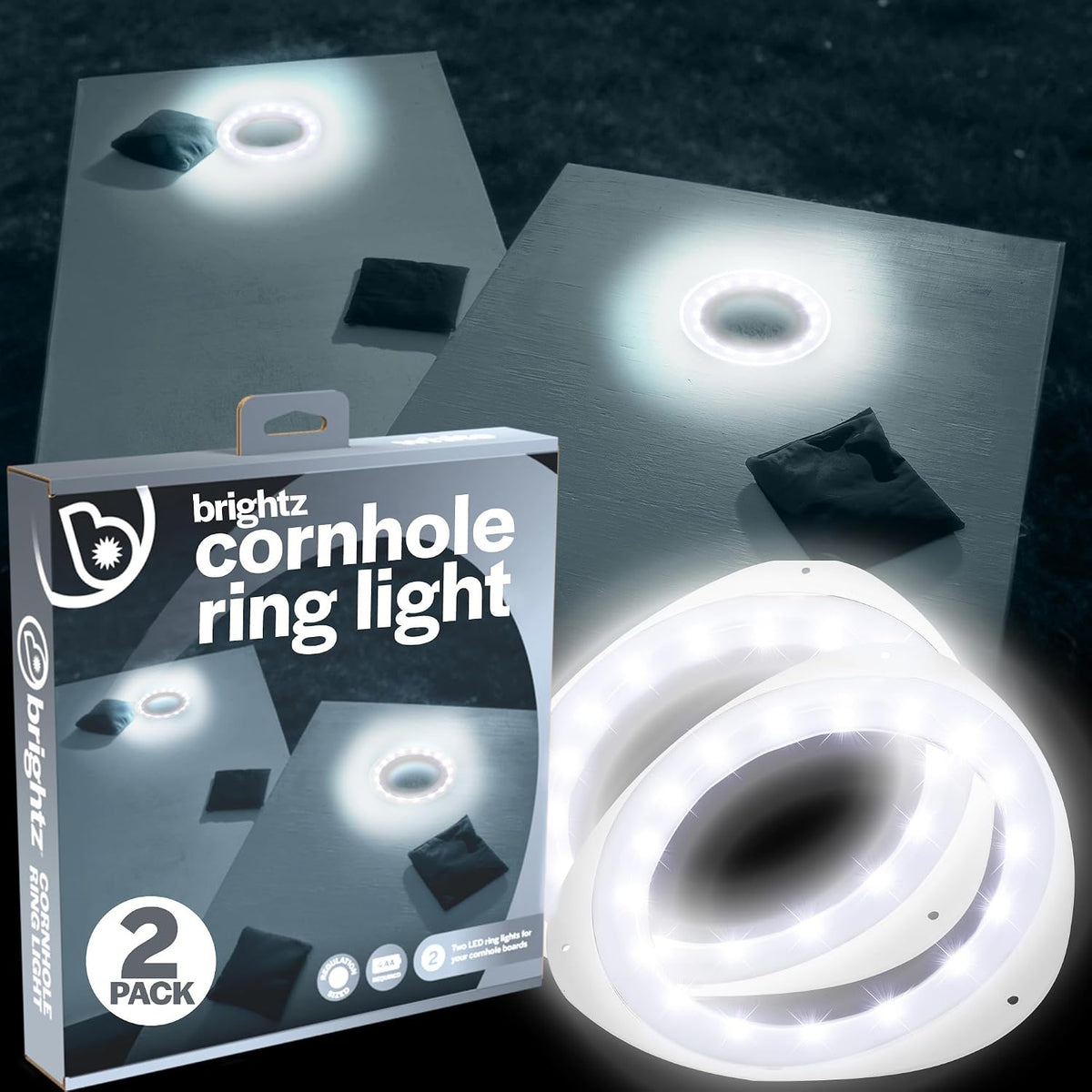LED Cornhole Board Ring Lights, 2-Pack - 48-Hour Battery Life - Illuminate Your Game with Dazzling Glows and Ultimate Style for Non-Stop Evening Fun and Excitement (Includes Hole Lights Only)