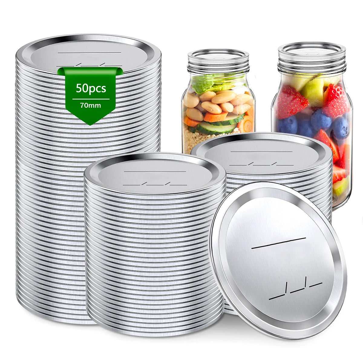 50/100Pcs Canning Lids 70Mm Reusable Universal Jar Lids Regular Mouth Canning Lids Leak-Proof Seal Lid for Canning Storage Jams