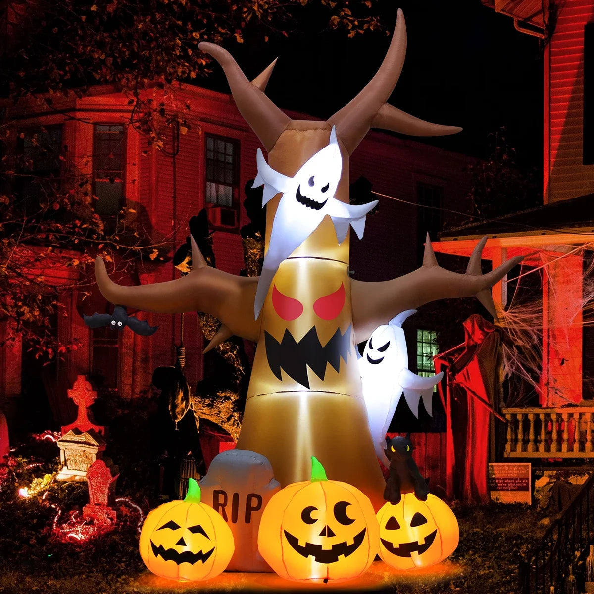 GOOSH Halloween Inflatable 11.8 FT Inflatable Halloween Tree, Halloween Inflatable Tree Scary Halloween Blow up Tree with LED Lights, Outdoor Halloween Decorations Clearance for Halloween/Holiday