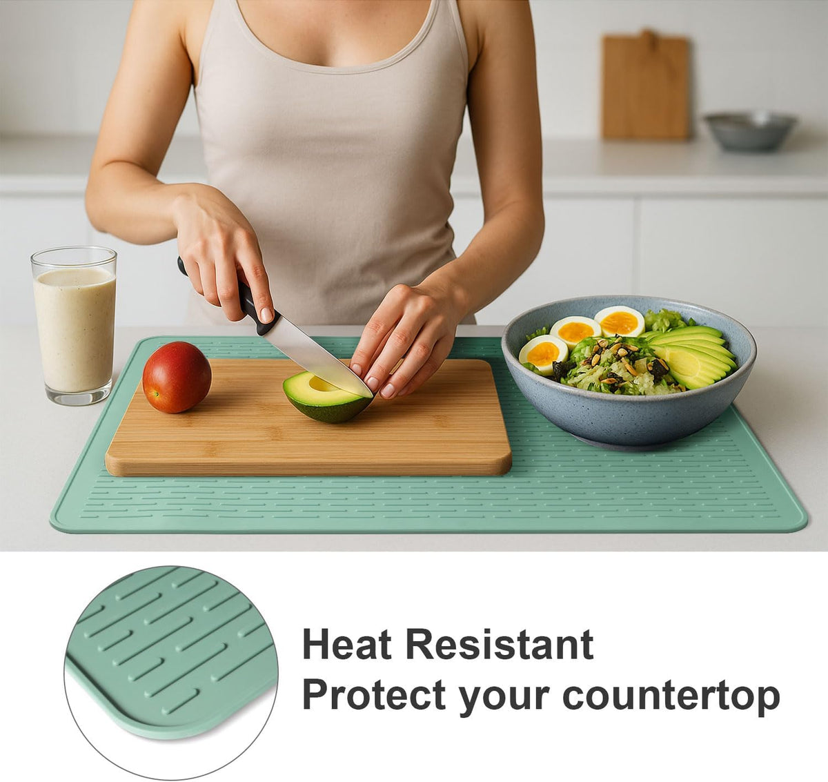 Stove Top Cover for Electric Stove - Food Grade Ceramic Stove Top Cover, Silicone XXL Dish Drying Mat, Glass Cooktop Covers, Flat RV Range Top Mats (Green,28X20)